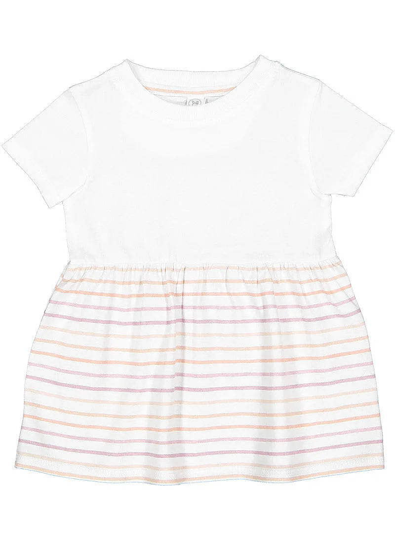 Girls Fine Jersey Dress in White/Lilac Stripe