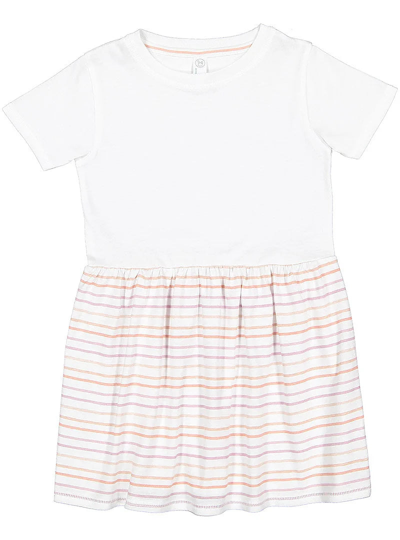Girls Fine Jersey Dress in White/Lilac Stripe