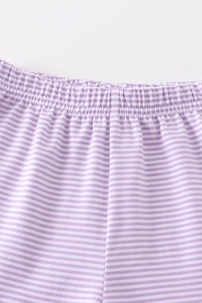 Purple & White Stripe Ruffle Hem Shorts - Petite & Sassy Designs