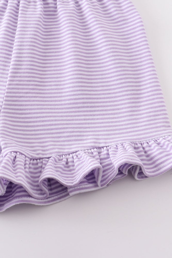 Purple & White Stripe Ruffle Hem Shorts - Petite & Sassy Designs