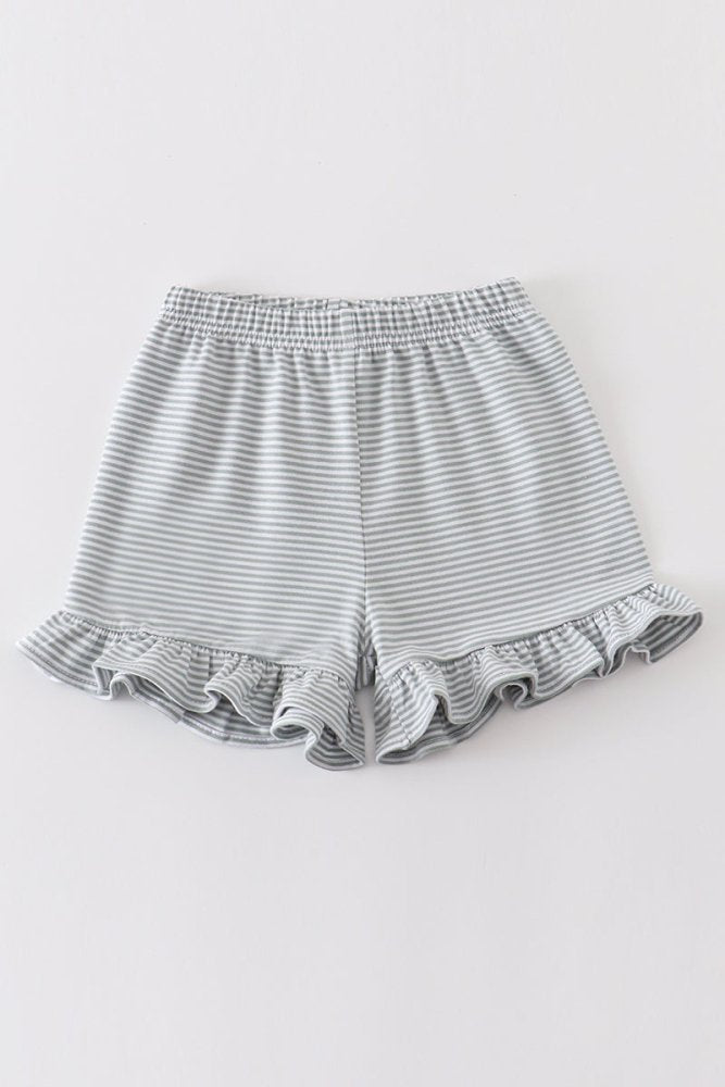Sage & White Stripe Ruffle Hem Shorts - Petite & Sassy Designs