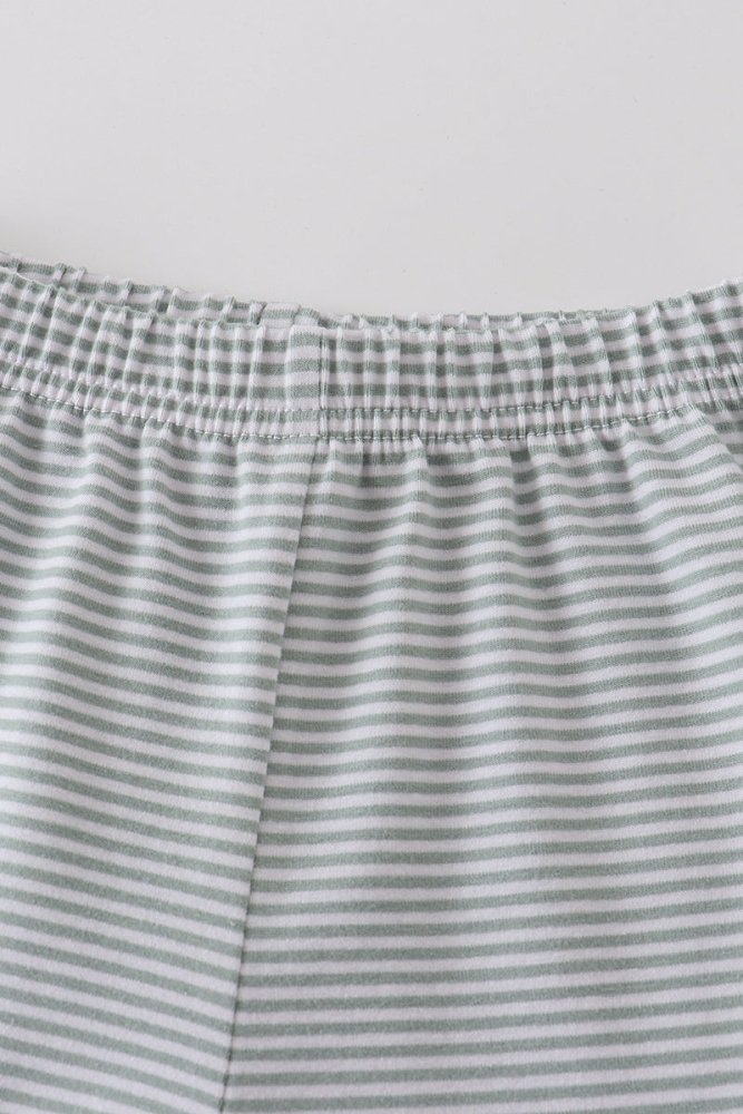 Sage & White Stripe Ruffle Hem Shorts - Petite & Sassy Designs