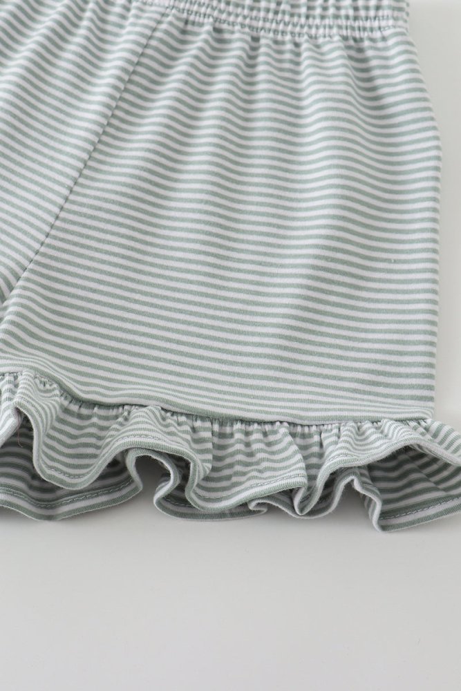 Sage & White Stripe Ruffle Hem Shorts - Petite & Sassy Designs