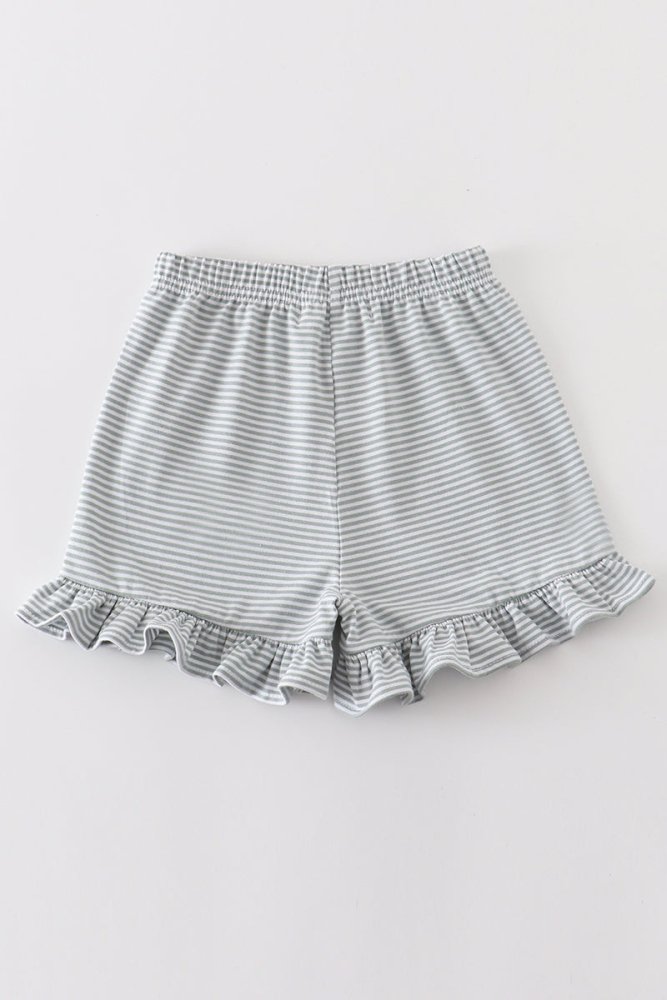 Sage & White Stripe Ruffle Hem Shorts - Petite & Sassy Designs
