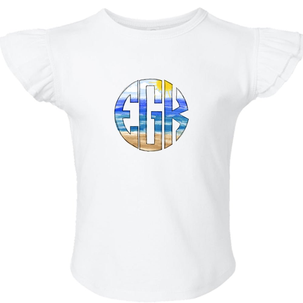 Beach Monogram Flutter Sleeve T-shirt - Petite & Sassy Designs