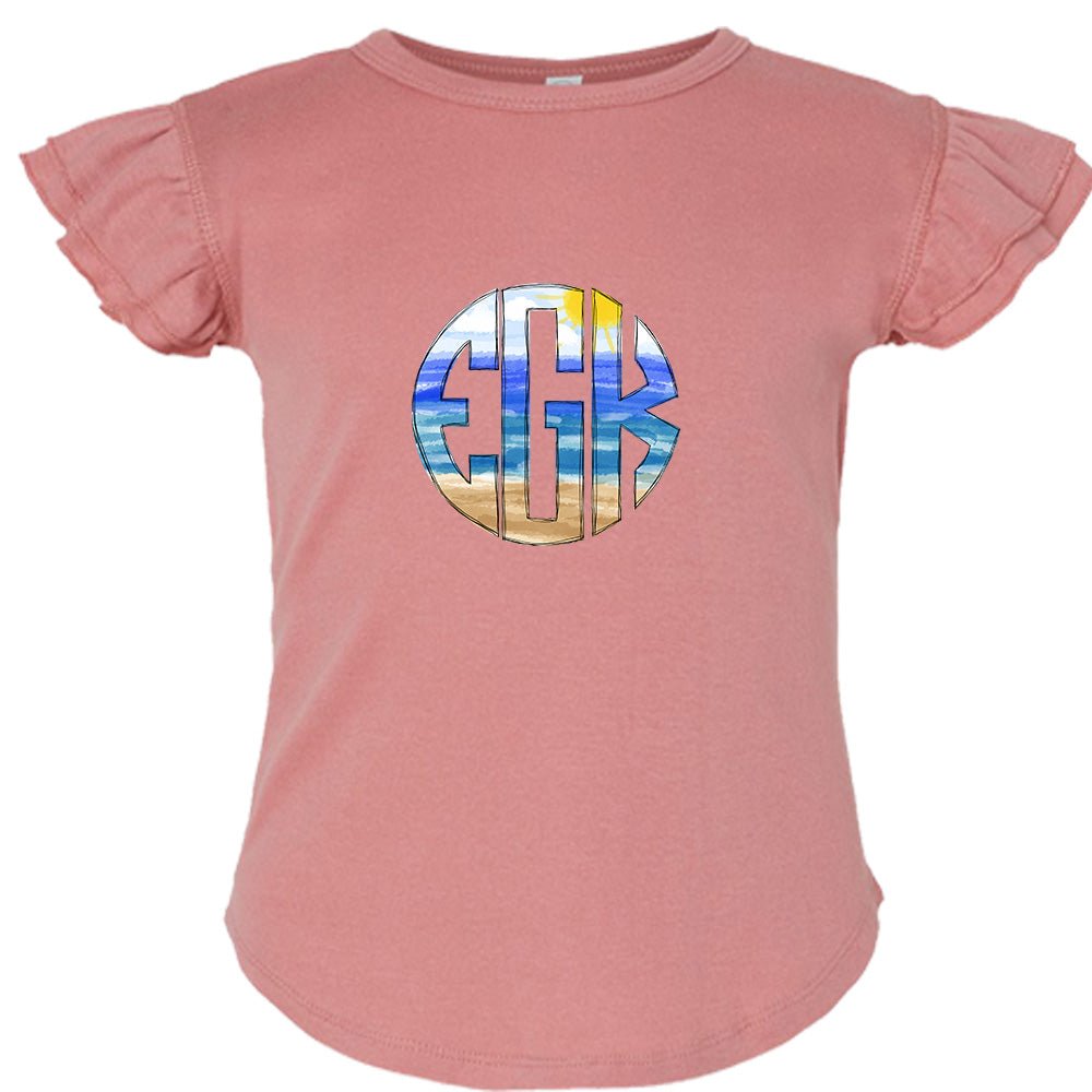 Beach Monogram Flutter Sleeve T-shirt - Petite & Sassy Designs