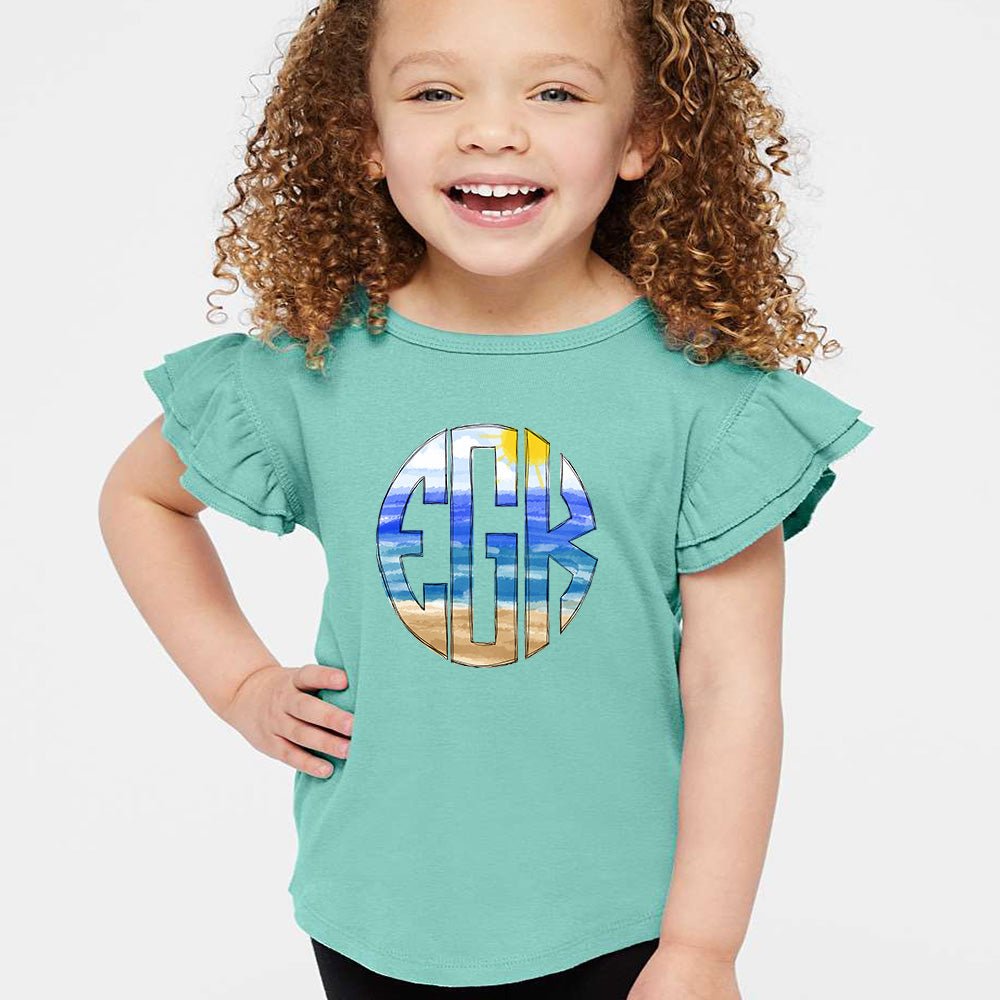 Beach Monogram Flutter Sleeve T-shirt - Petite & Sassy Designs