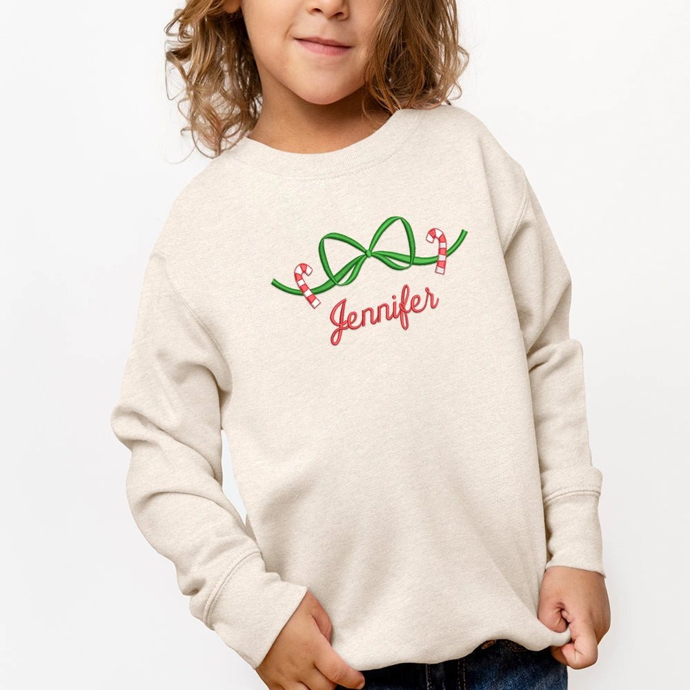 Candy Cane Bow Monogram Sweatshirt - Petite & Sassy Designs