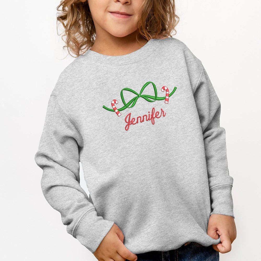 Candy Cane Bow Monogram Sweatshirt - Petite & Sassy Designs