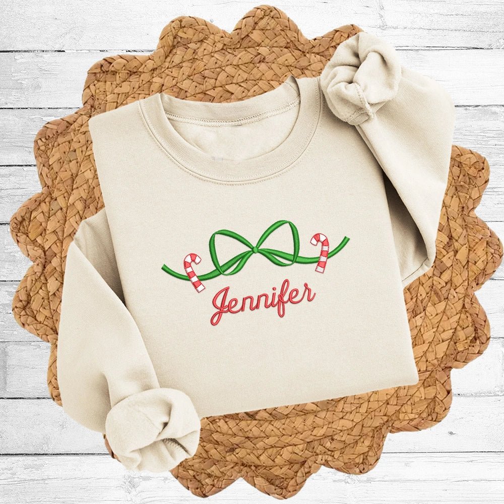 Candy Cane Bow Monogram Sweatshirt - Petite & Sassy Designs