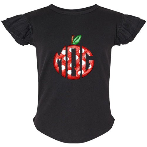 Dotted Apple Monogram Flutter Sleeve T-shirt - Petite & Sassy Designs