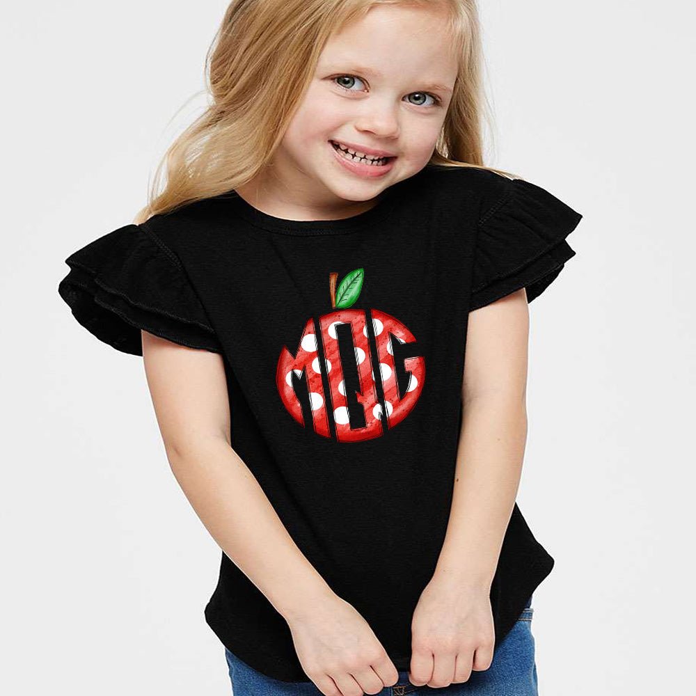 Dotted Apple Monogram Flutter Sleeve T-shirt - Petite & Sassy Designs
