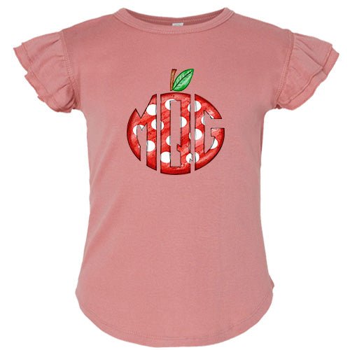 Dotted Apple Monogram Flutter Sleeve T-shirt - Petite & Sassy Designs