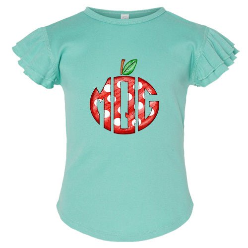 Dotted Apple Monogram Flutter Sleeve T-shirt - Petite & Sassy Designs