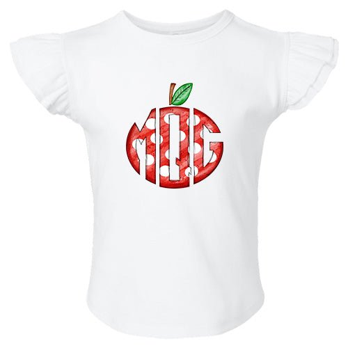 Dotted Apple Monogram Flutter Sleeve T-shirt - Petite & Sassy Designs