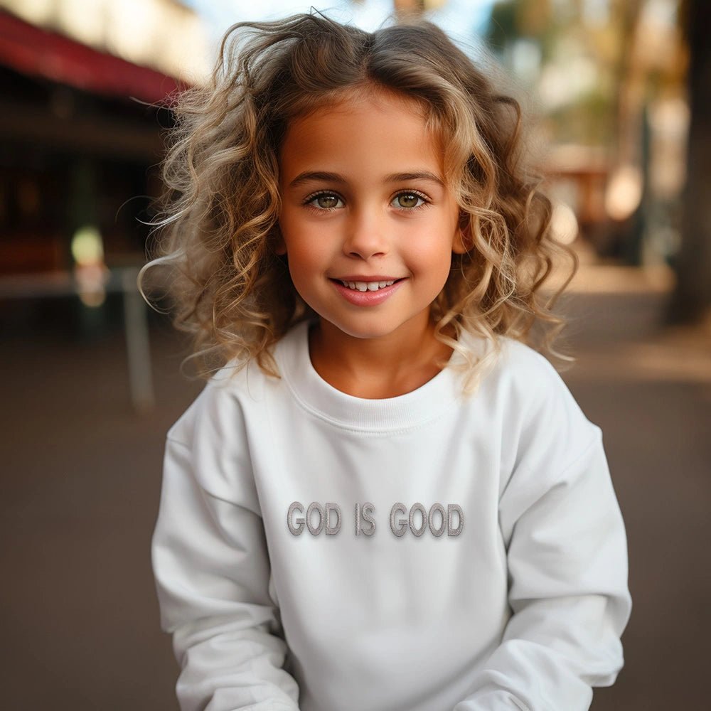 God Is Good Sweatshirt in White - Petite & Sassy Designs