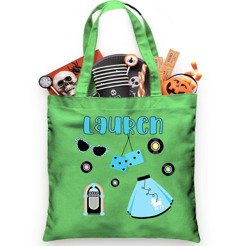 50's Themed Trick or Treat Green Tote Bag - Petite & Sassy Designs