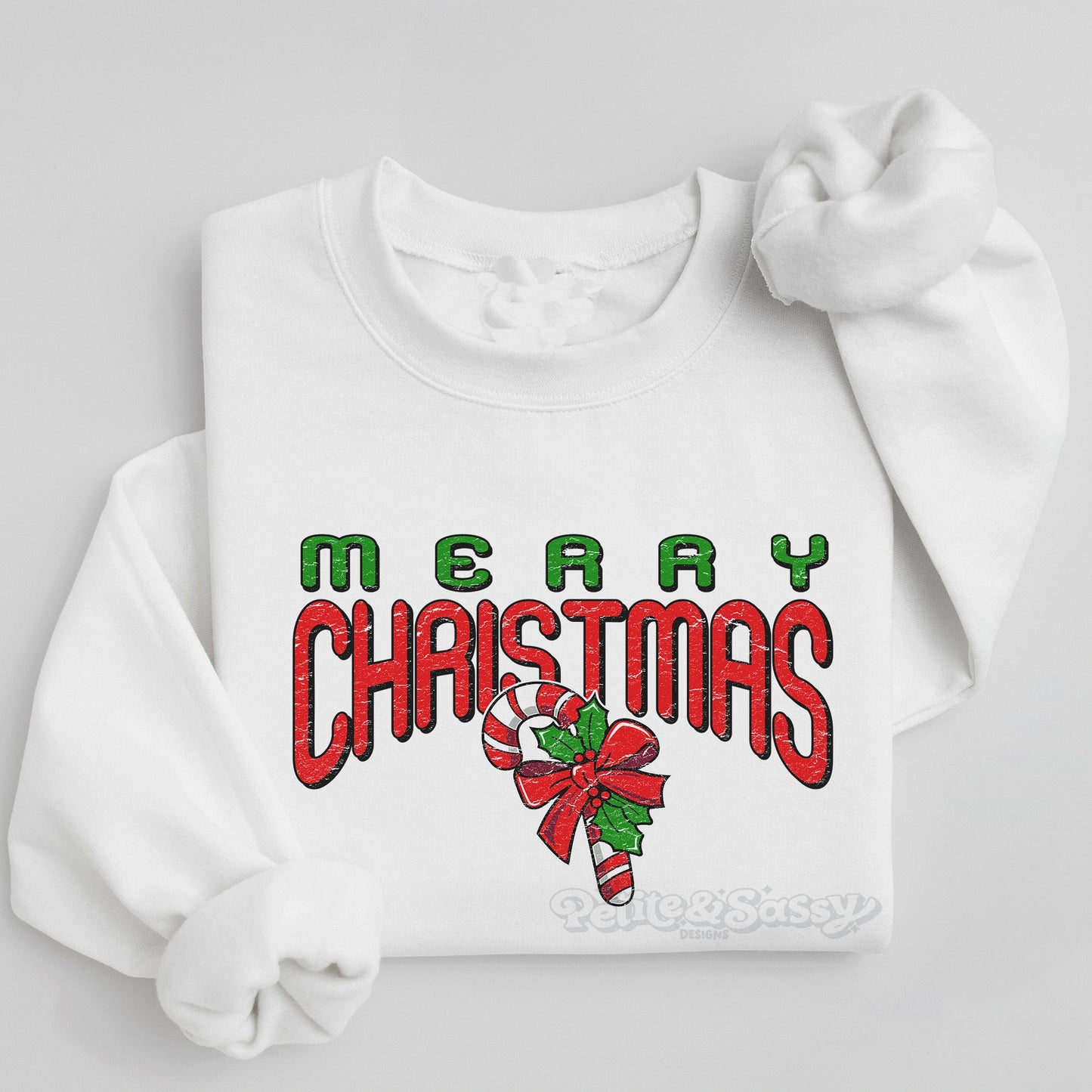 Merry Christmas Candy Cane Sweatshirt - Petite & Sassy Designs