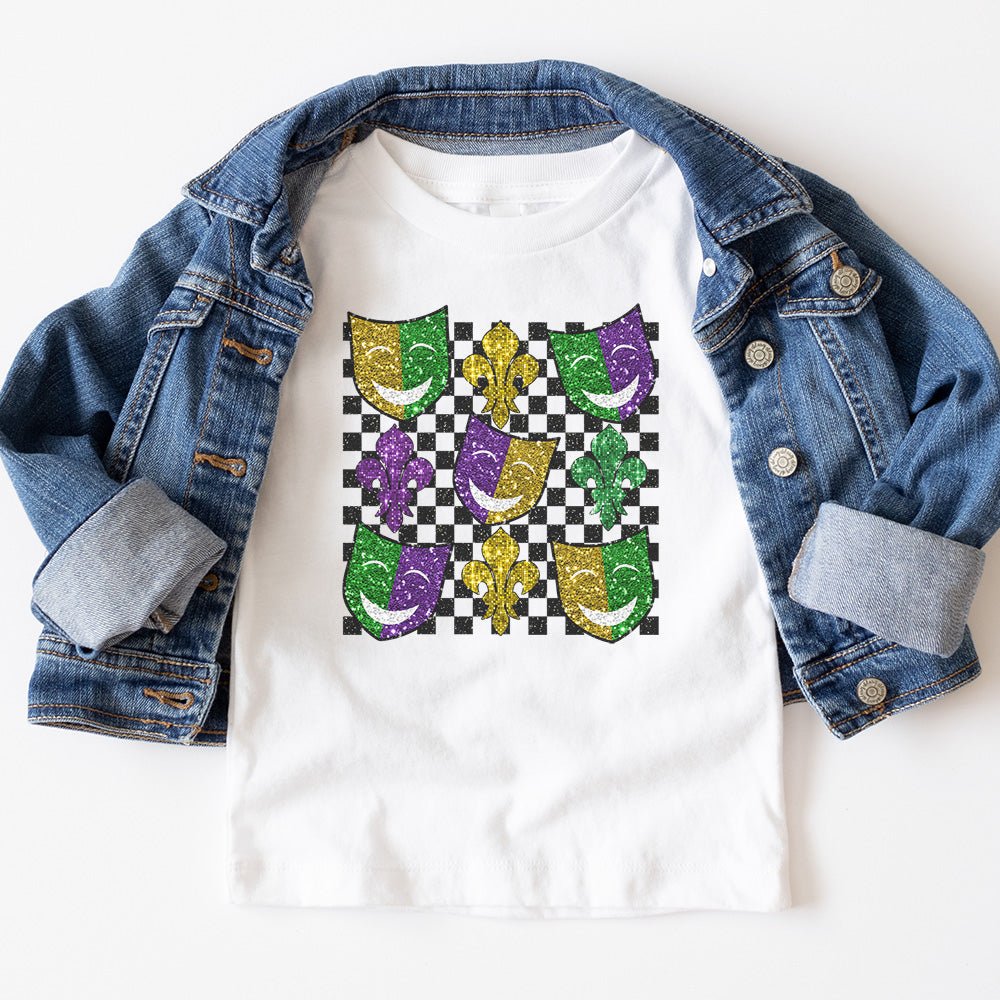 Mardi Gras Checkered Tshirt - Petite & Sassy Designs