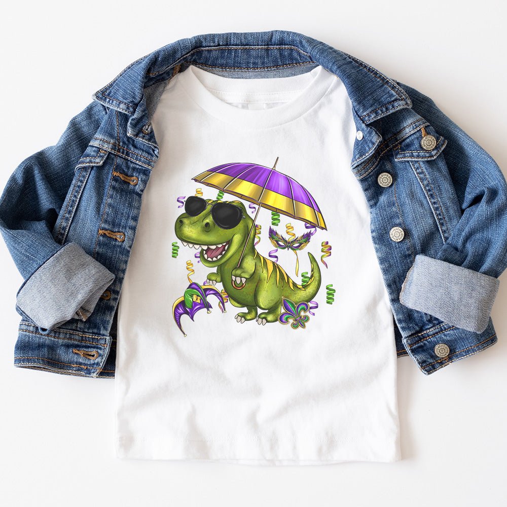 Mardi Gras Party Dino Tshirt - Petite & Sassy Designs