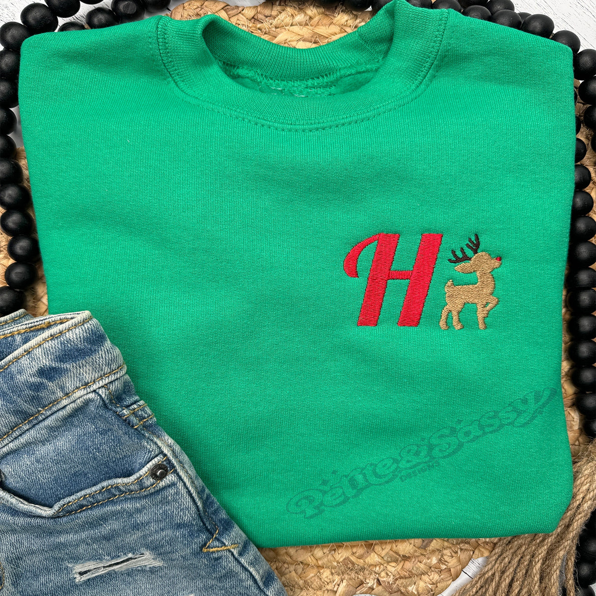 Reindeer Embroidered Monogram Sweatshirt - Petite & Sassy Designs