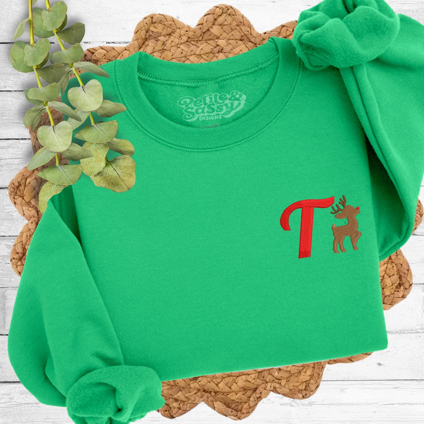 Reindeer Embroidered Monogram Sweatshirt - Petite & Sassy Designs