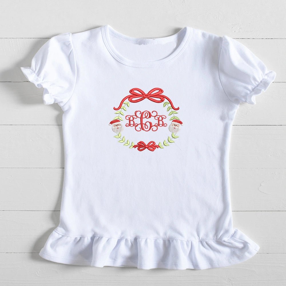 Santa Embroidered Monogram Frame Top - Petite & Sassy Designs