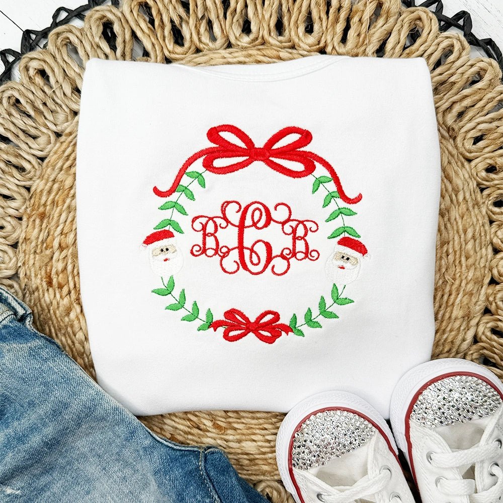 Santa Embroidered Monogram Frame Top - Petite & Sassy Designs