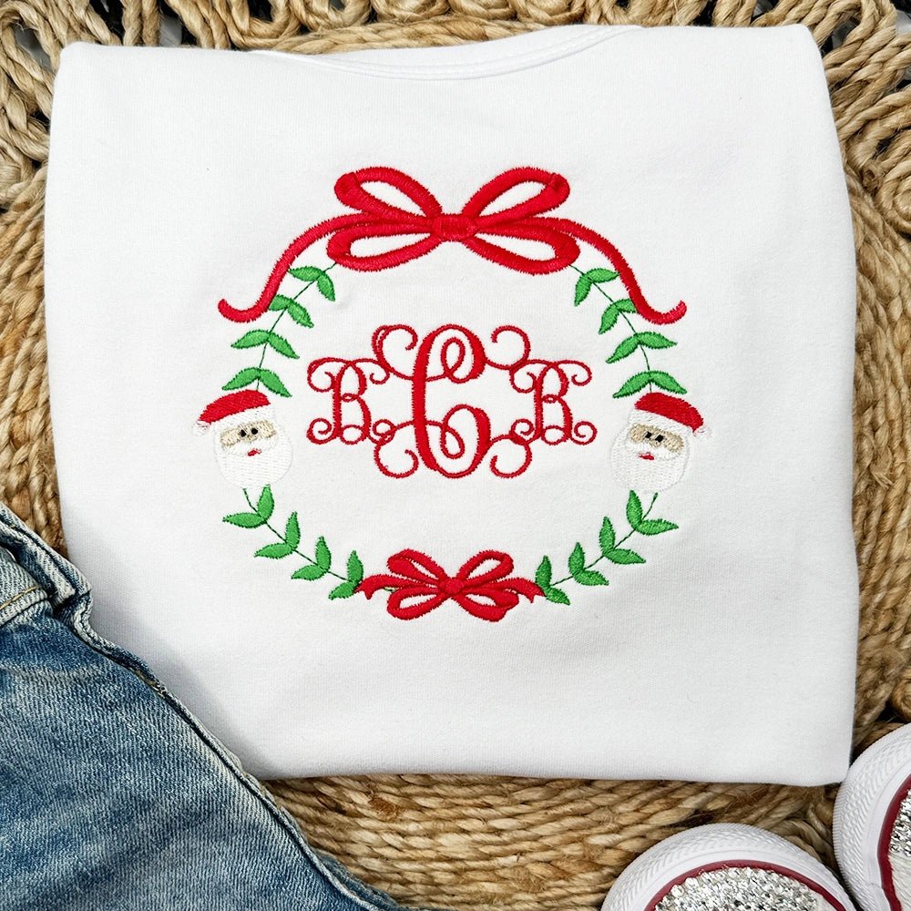 Santa Embroidered Monogram Frame Top - Petite & Sassy Designs