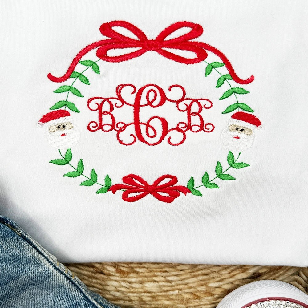 Santa Embroidered Monogram Frame Top - Petite & Sassy Designs