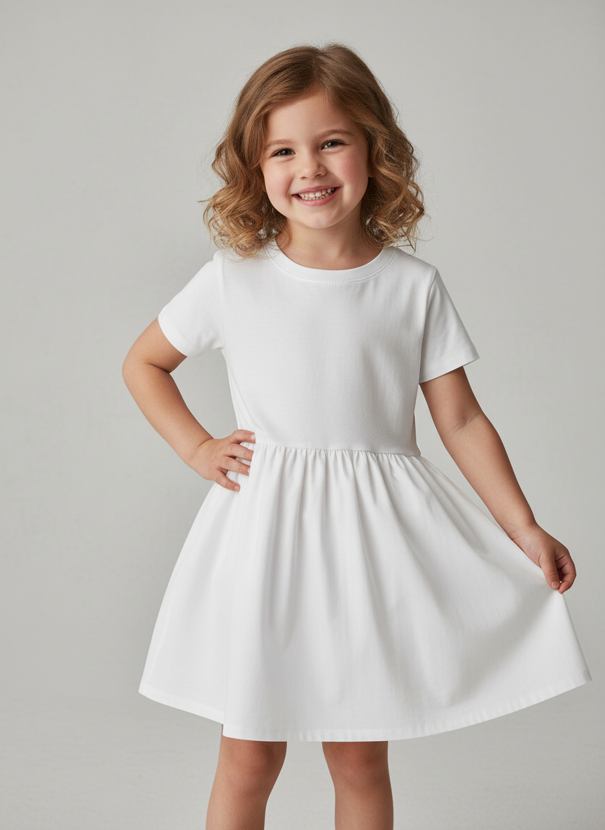 Girls Fine Jersey Dress in White