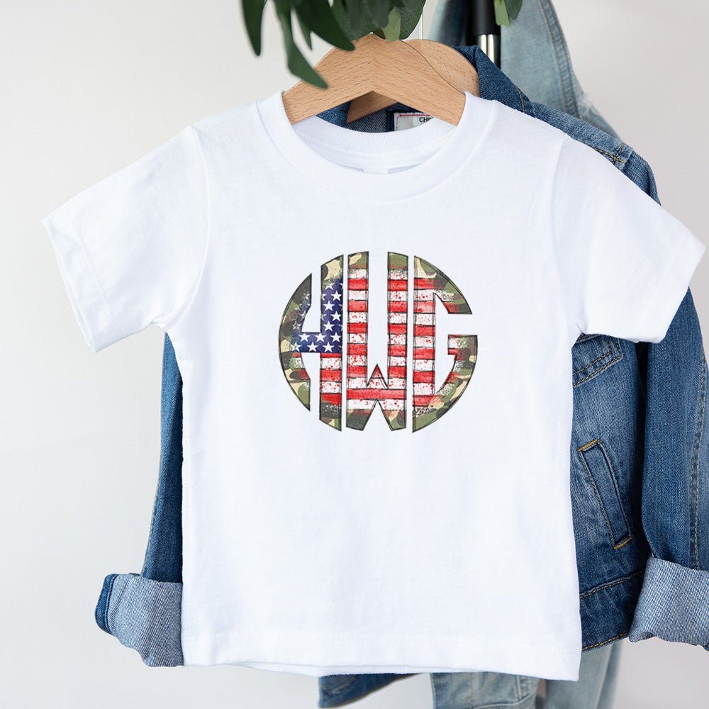 Camo Flag Monogram T-Shirt - Petite & Sassy Designs