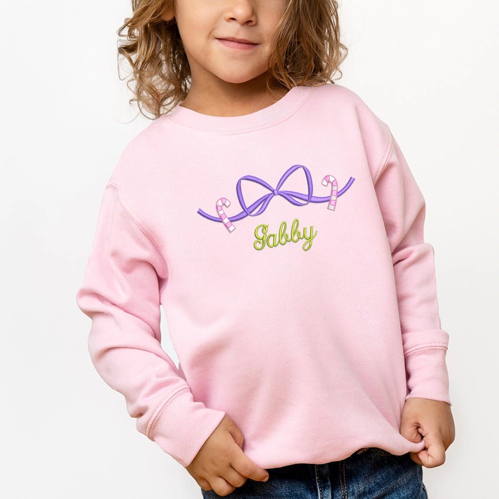 Candy Cane Bow Monogram Sweatshirt - Petite & Sassy Designs
