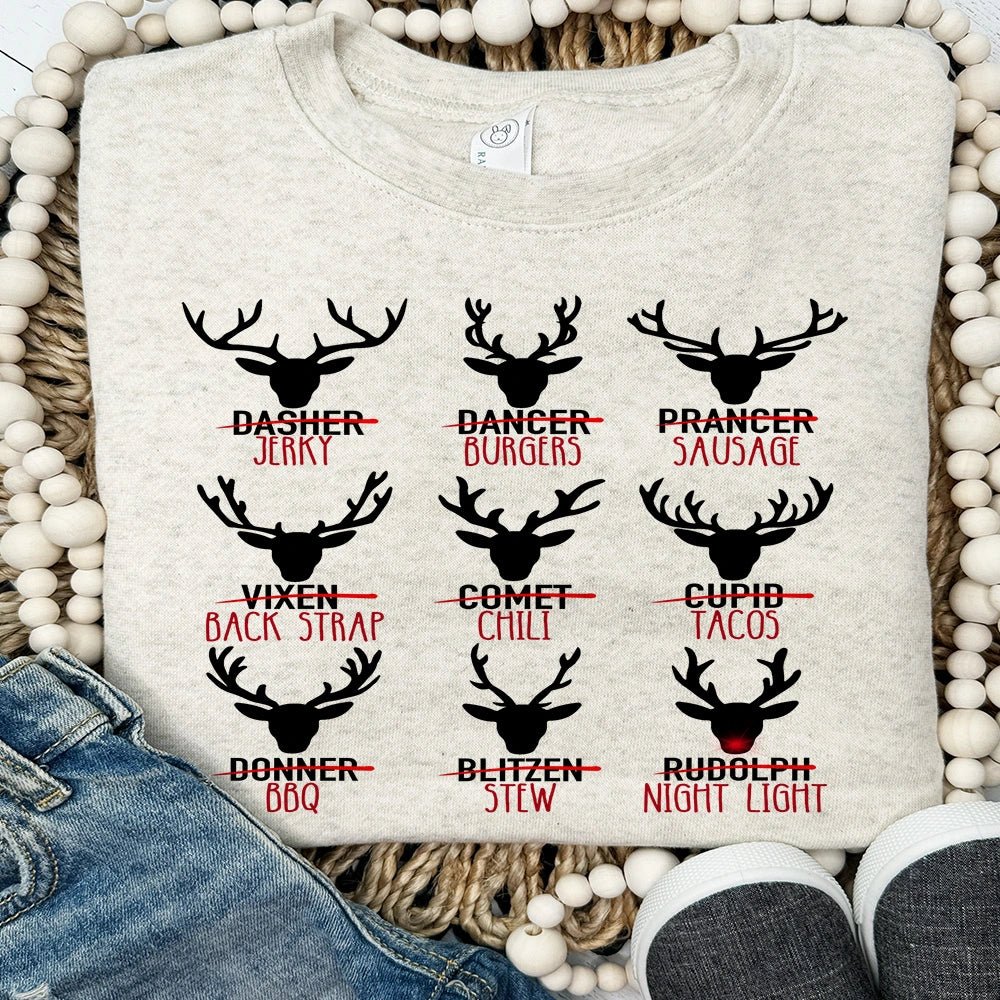 Funny Deer Jerky Sweatshirt – Hunting Season Christmas Reindeer - Petite & Sassy Designs