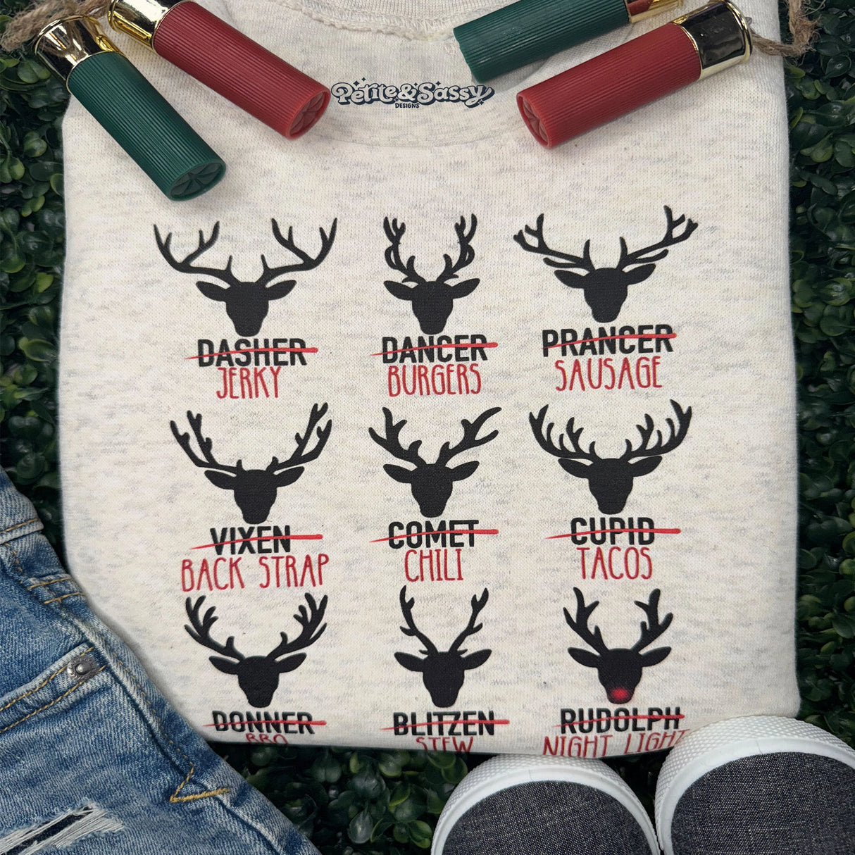 Funny Deer Jerky Sweatshirt – Hunting Season Christmas Reindeer - Petite & Sassy Designs