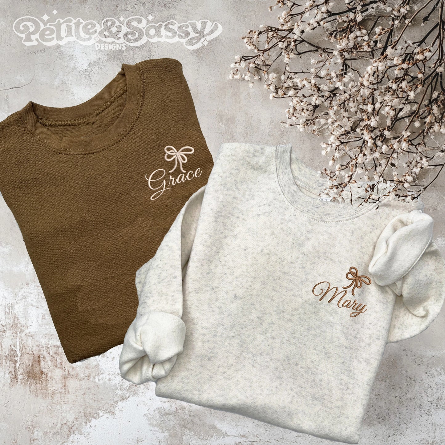 Embroidered Bow Monogram Sweatshirt - Petite & Sassy Designs