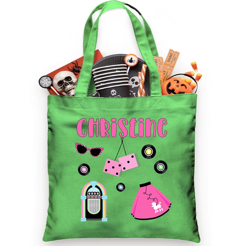 50's Themed Trick or Treat Green Tote Bag - Petite & Sassy Designs