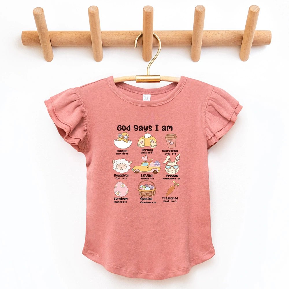 God Says I Am Flutter Sleeve Top - Petite & Sassy Designs