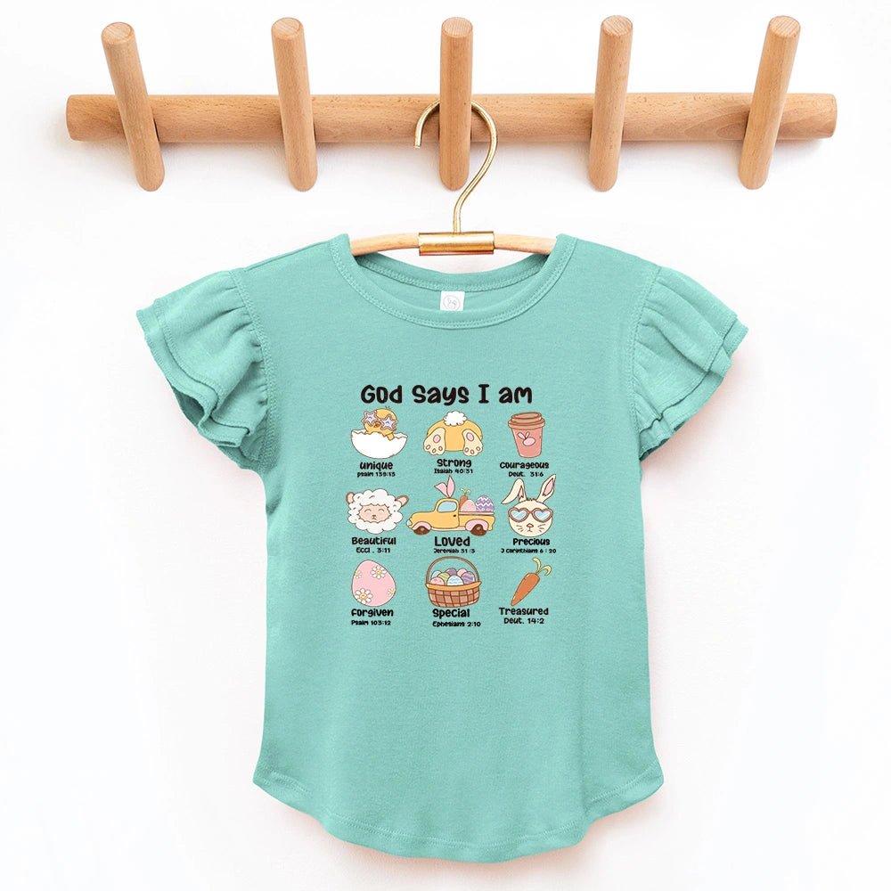 God Says I Am Flutter Sleeve Top - Petite & Sassy Designs