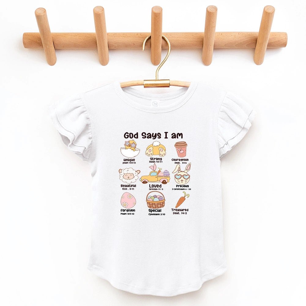 God Says I Am Flutter Sleeve Top - Petite & Sassy Designs