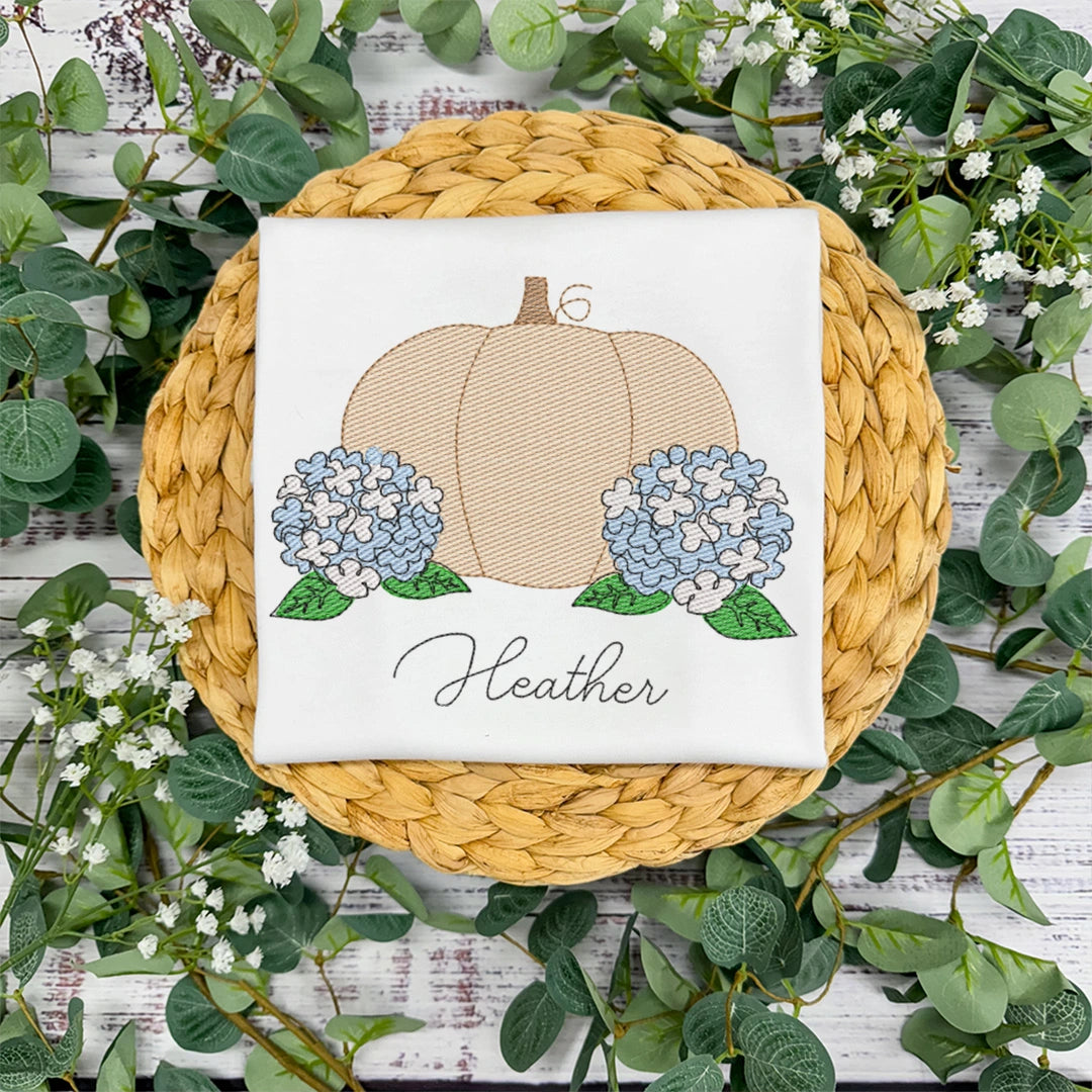 Pumpkin with Hydrangeas - Petite & Sassy Designs