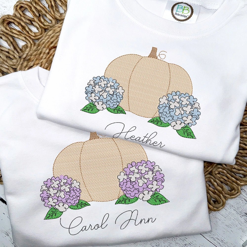 Pumpkin with Hydrangeas - Petite & Sassy Designs