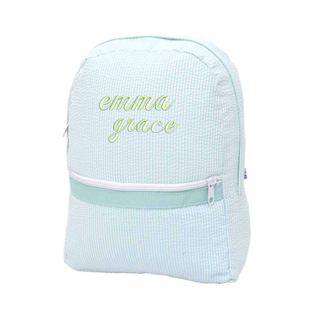 Mint Seersucker Medium Backpack - Petite & Sassy Designs