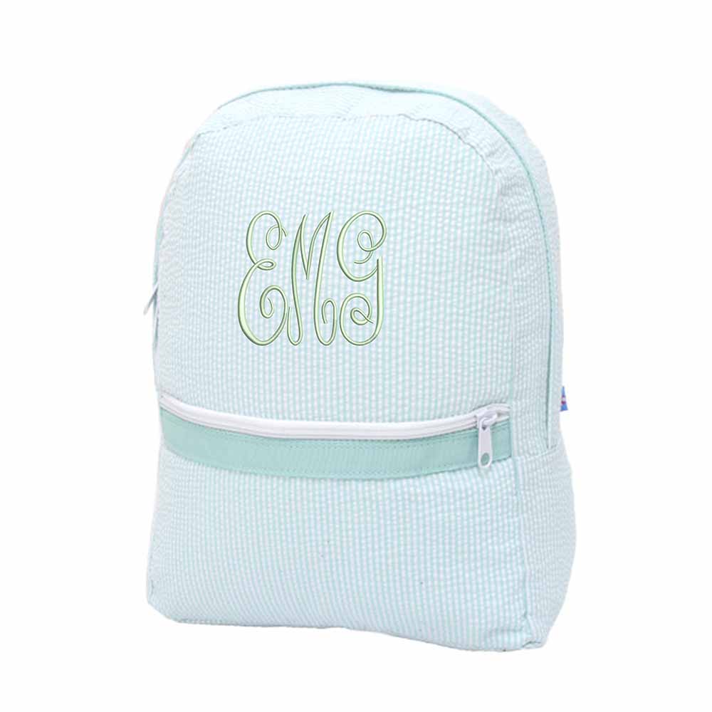 Mint Seersucker Medium Backpack - Petite & Sassy Designs