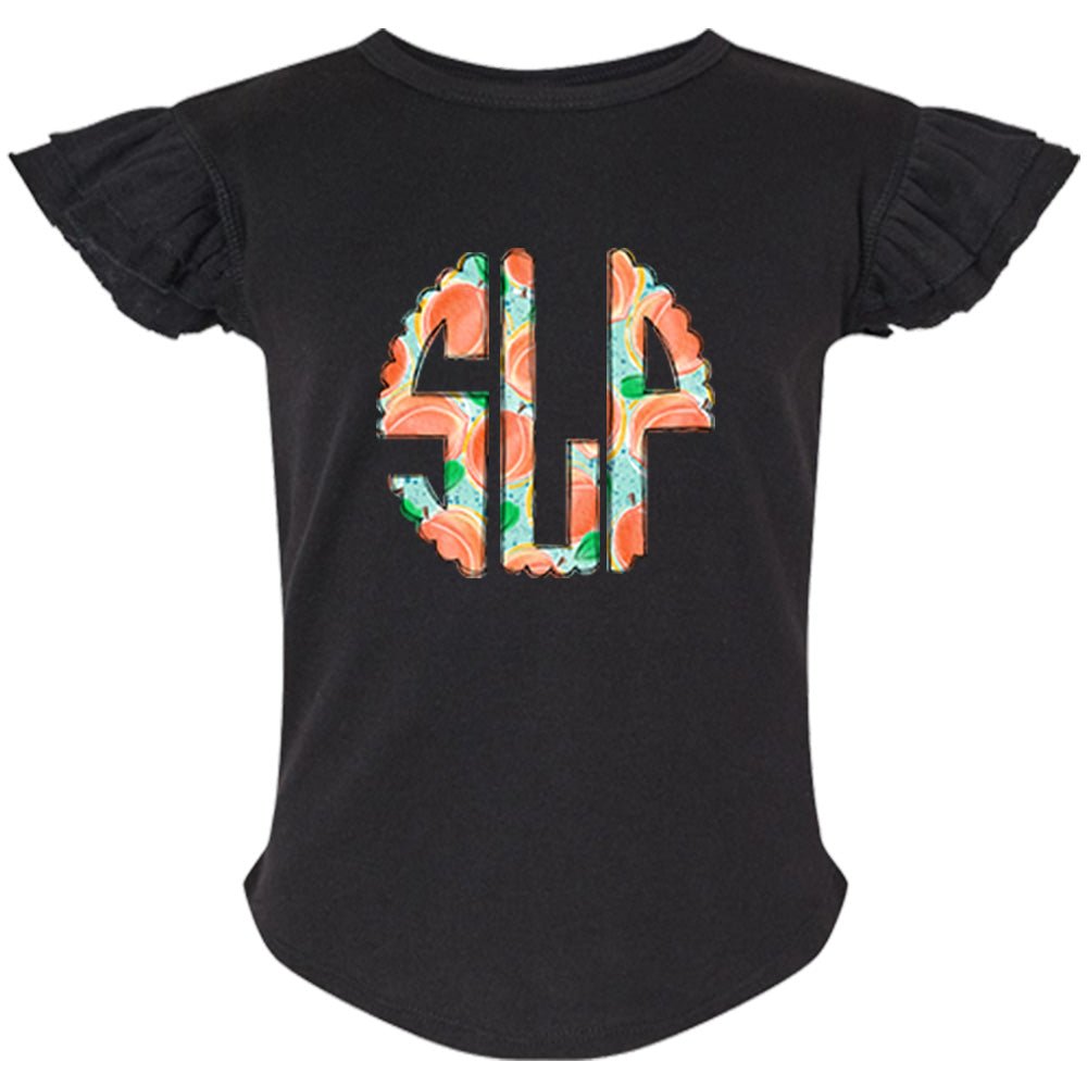 Peaches Monogram Flutter Sleeve T-shirt - Petite & Sassy Designs