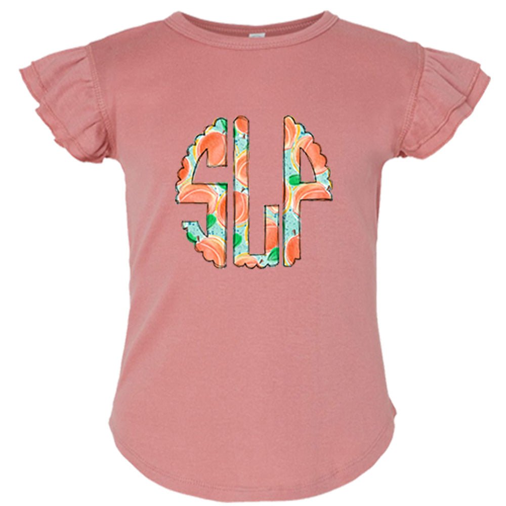 Peaches Monogram Flutter Sleeve T-shirt - Petite & Sassy Designs