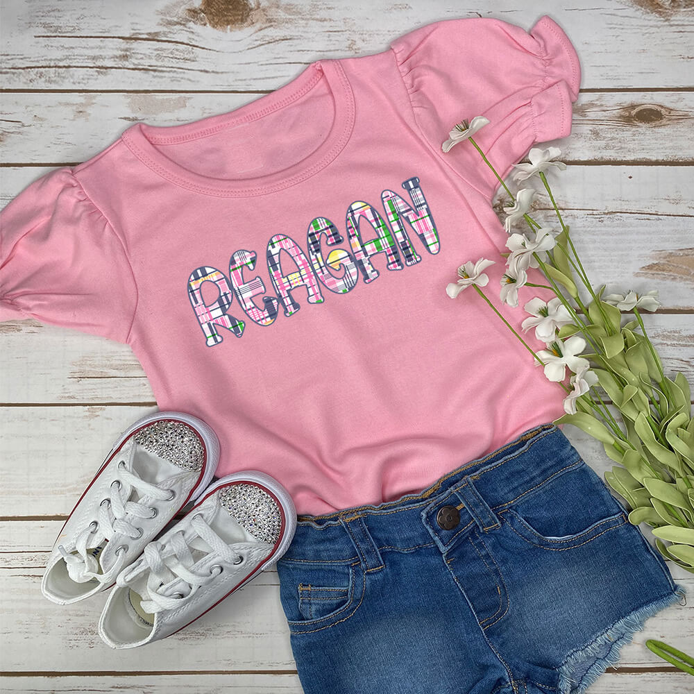 Personalized Plaid Name Toddler Pink Romper - Petite & Sassy Designs
