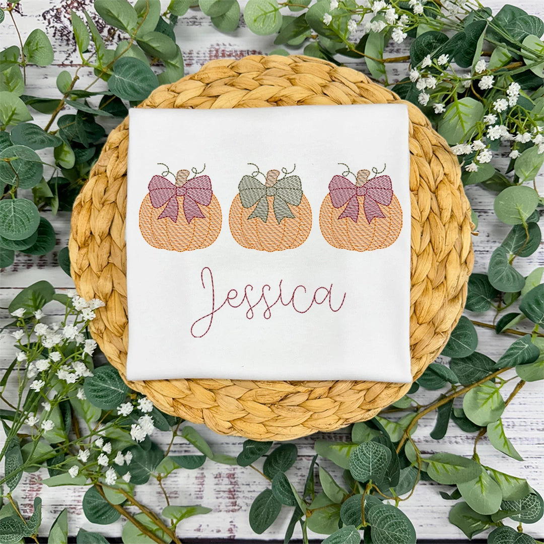 Pumpkin Trio with Bows - Petite & Sassy Designs