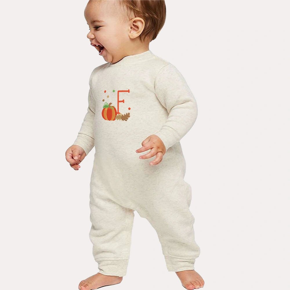 Pumpkin Monogram Fleece Romper - Natural - Petite & Sassy Designs