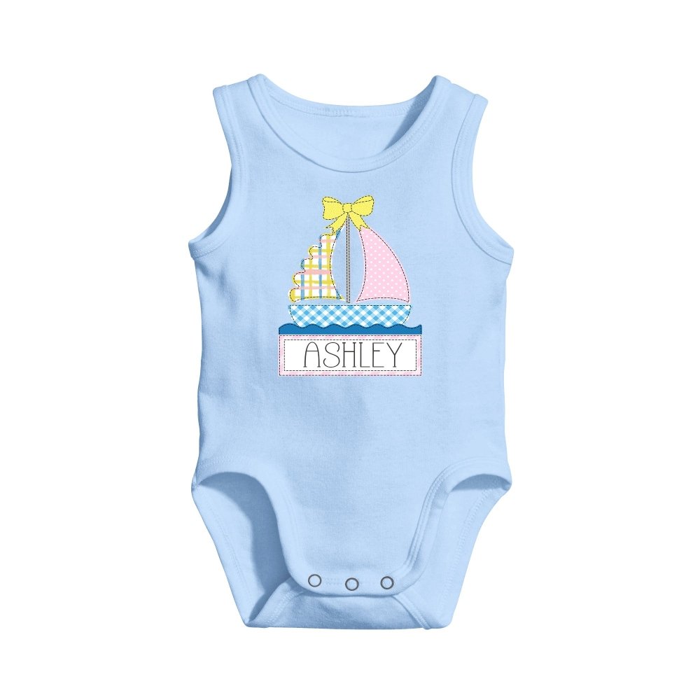Personalized Sailboat Sleeveless Bodysuit